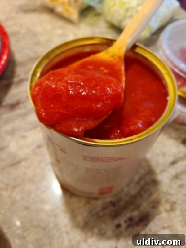 Close-up of a San Marzano DOP tomato can, highlighting the labeling