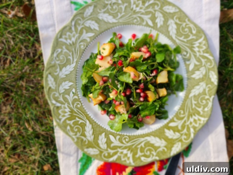 Feasting on Turkey and Duck: A Maple Leaf Farms Review 8 A vibrant side salad with watercress, parsnip, and pomegranate arils, drizzled with vinaigrette, complementing the main duck dish