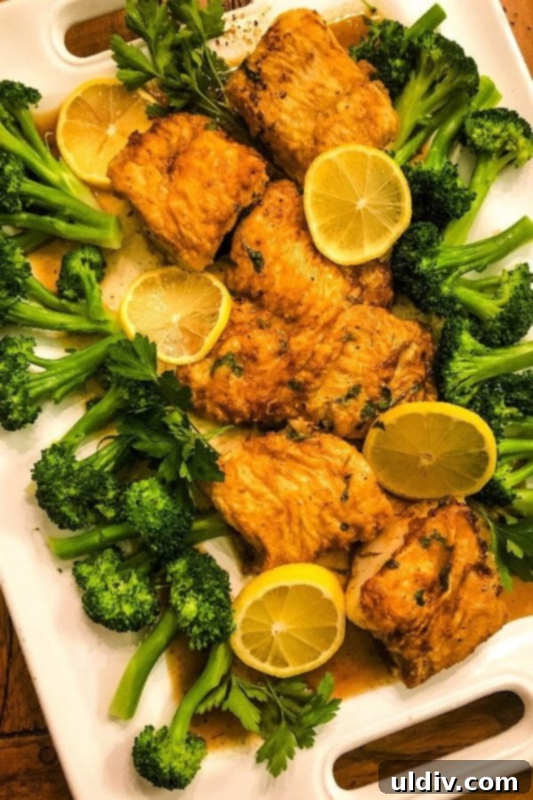 The French Code 5 platter of fish cooked francese with lemons and broccoli