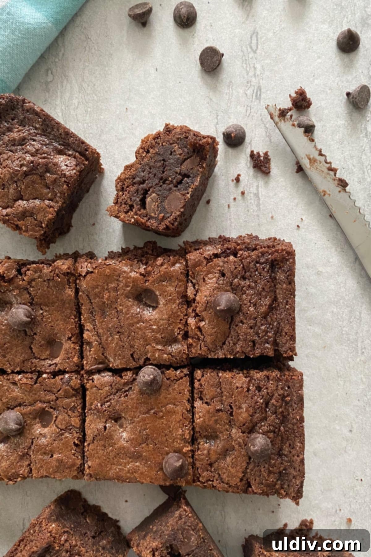 Your New Favorite One Bowl Fudgy Brownies 5 Freshly baked pan of fudgy brownies, perfectly cut into squares.