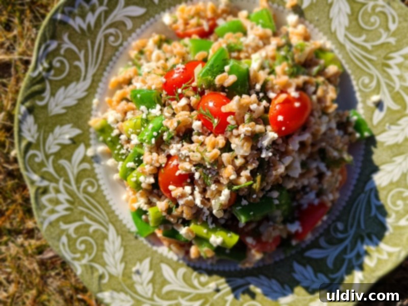 Cultivating Calm: Gourmet Discoveries and Self-Care Rituals for Pandemic Life 5 A vibrant and fresh farro salad with asparagus, snap peas, and tomatoes