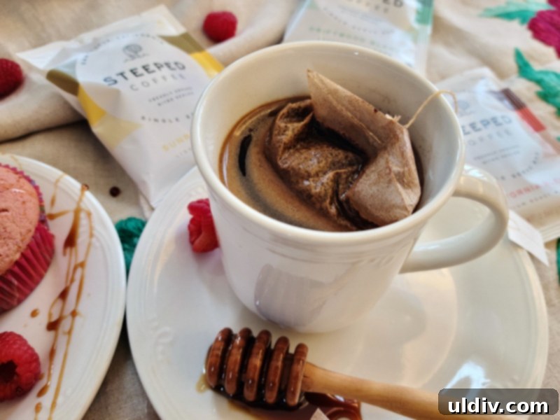 Cultivating Calm: Gourmet Discoveries and Self-Care Rituals for Pandemic Life 8 A Steeped coffee bag steeping in a mug of hot water