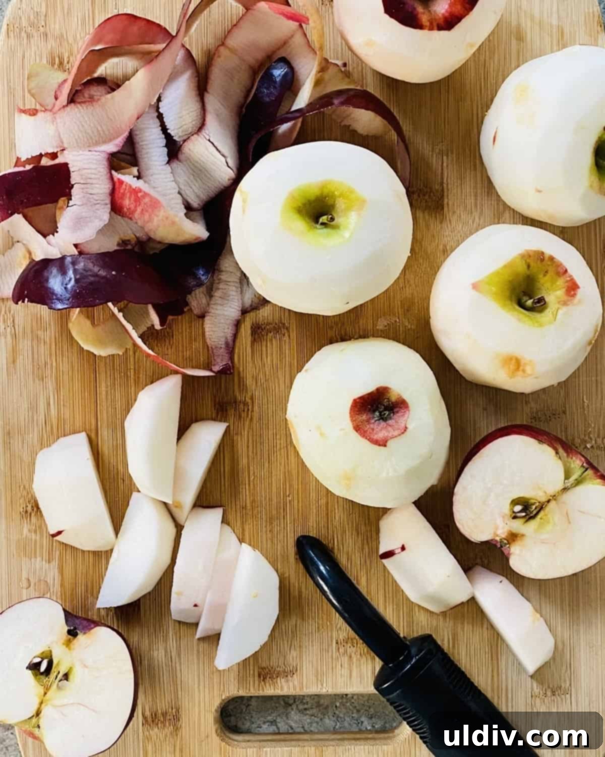 peeled whole apples and apple peels