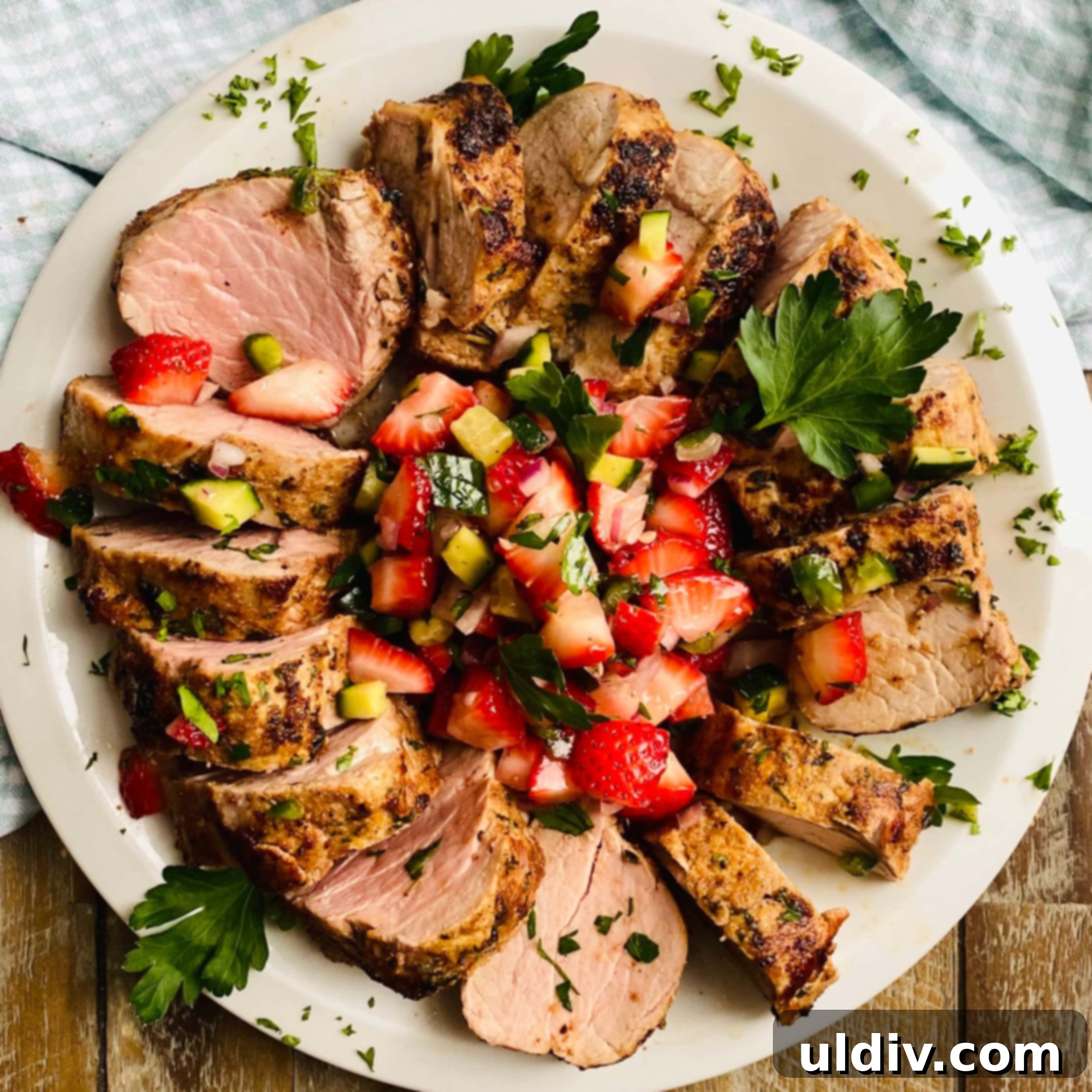 sliced pork tenderloin with strawberry salsa