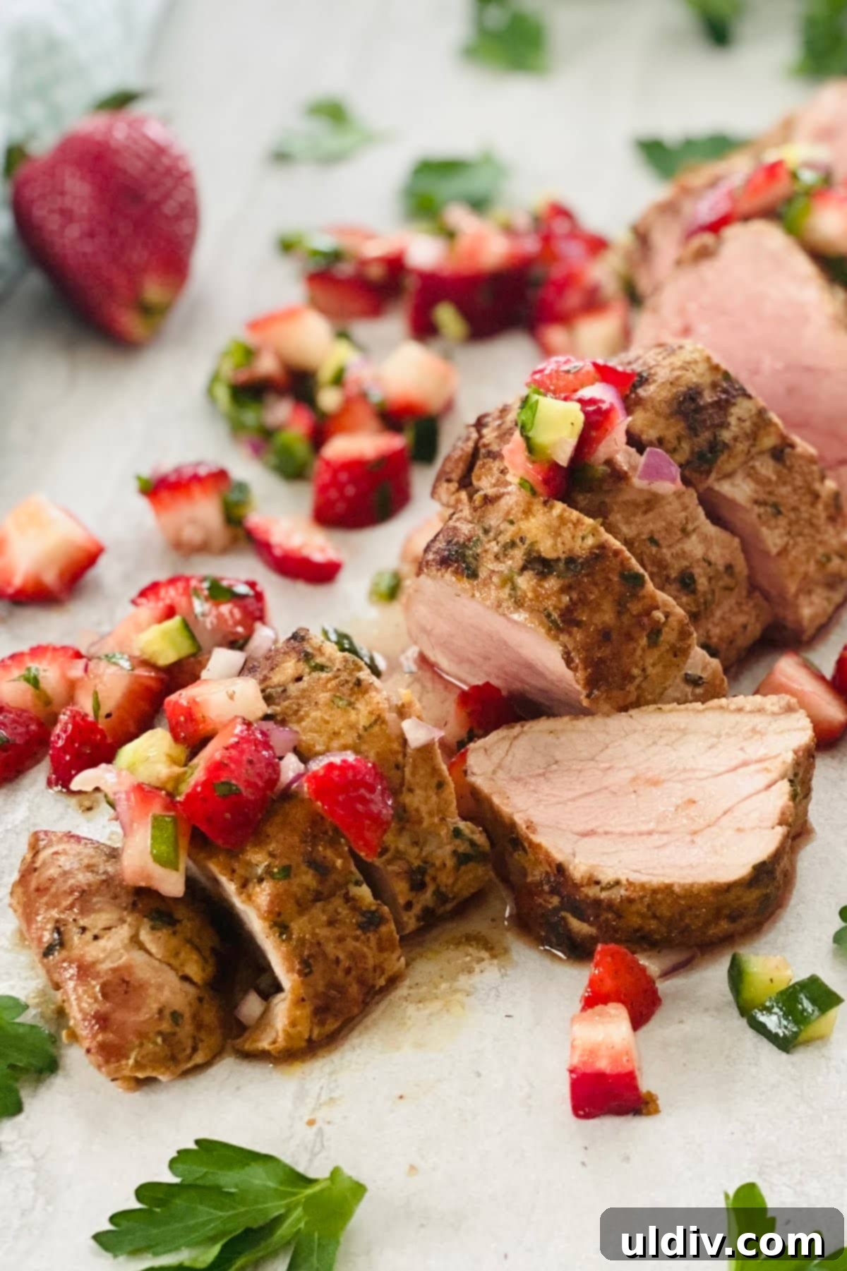 sliced pork tenderloin with strawberry salsa