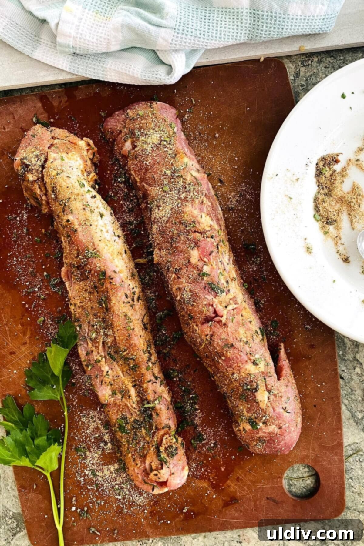 pork tenderloin rubbed with olive oil, lime juice and spices.