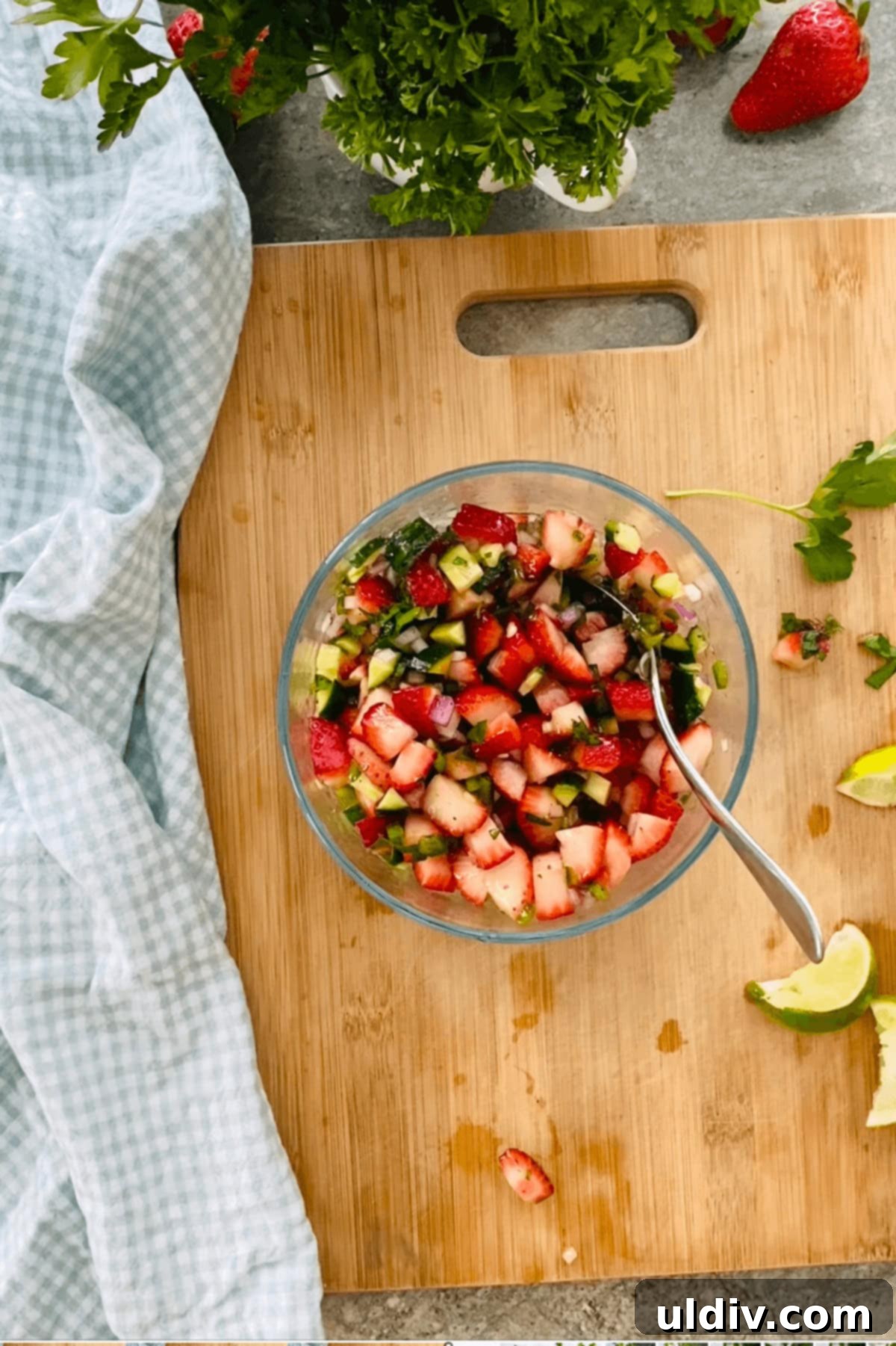 Pork Tenderloin Strawberry Jalapeno Sensation 8 Freshly prepared strawberry jalapeno salsa in a bowl, ready to be served.