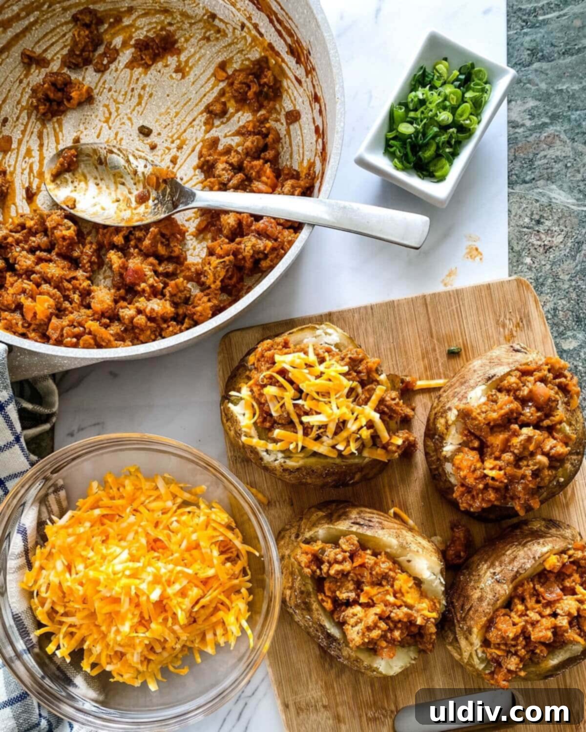 Loaded Turkey Sloppy Joe Potatoes 6 stuffed sloppy joe baked potatoes.