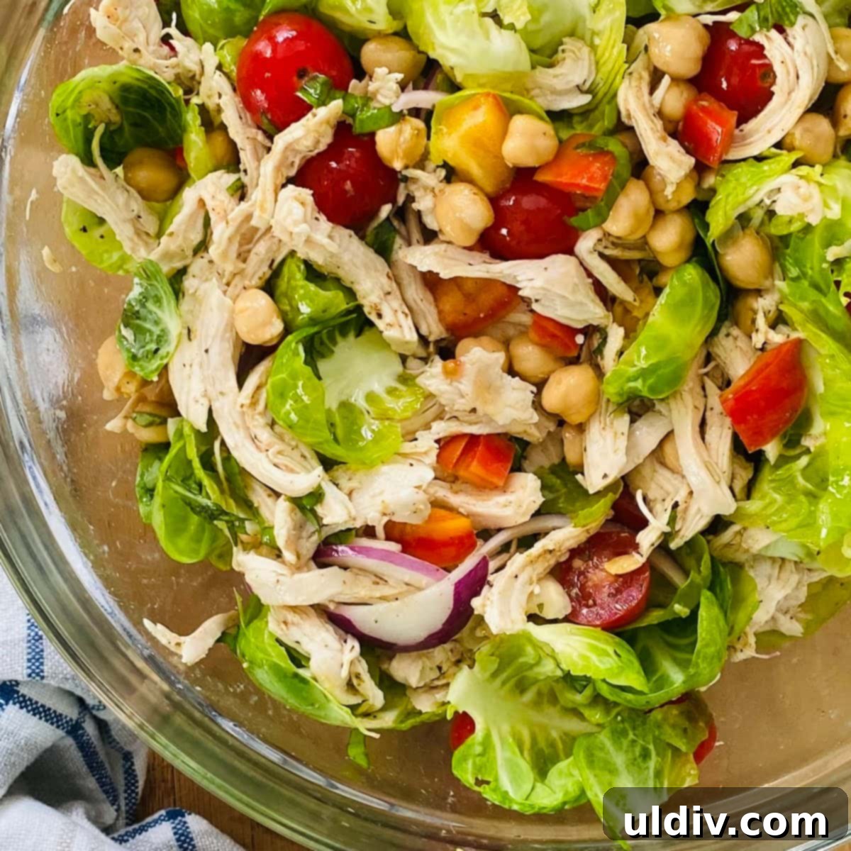 healthy chicken salad with chickpeas and tomatoes