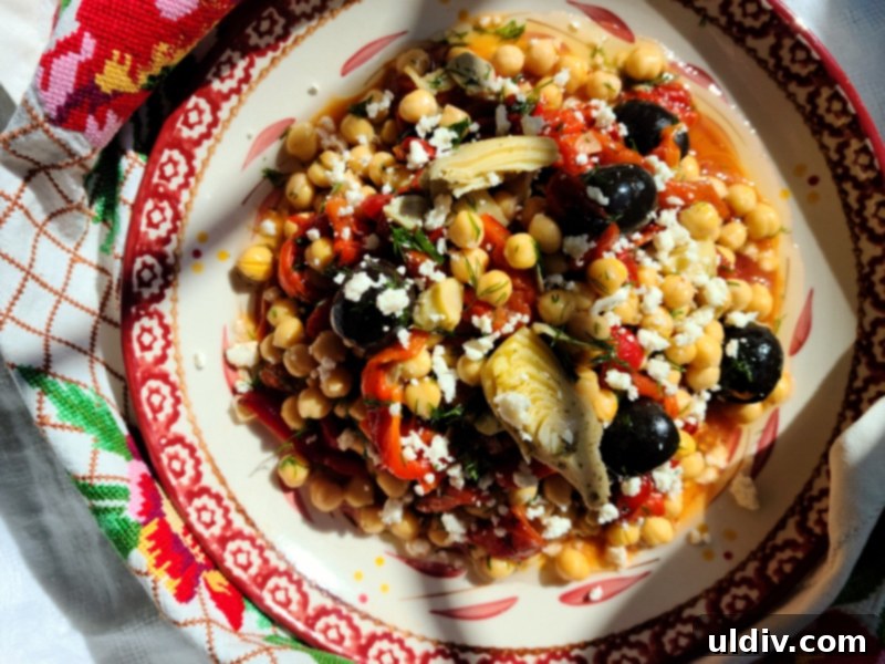 Chickpea Salad The Best of Both Worlds 4 Close-up of vibrant Mediterranean chickpea salad ingredients