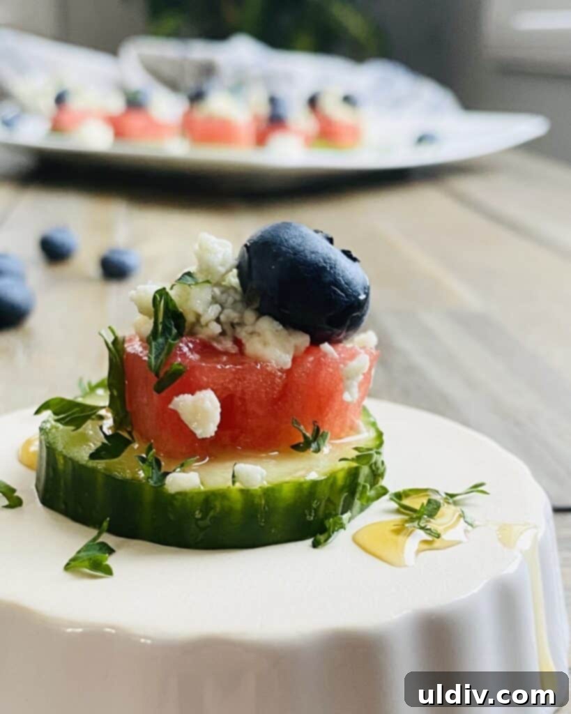 Sweet & Savory Watermelon Cucumber Blue Cheese Bites 5 cucumber watermelon appetizers