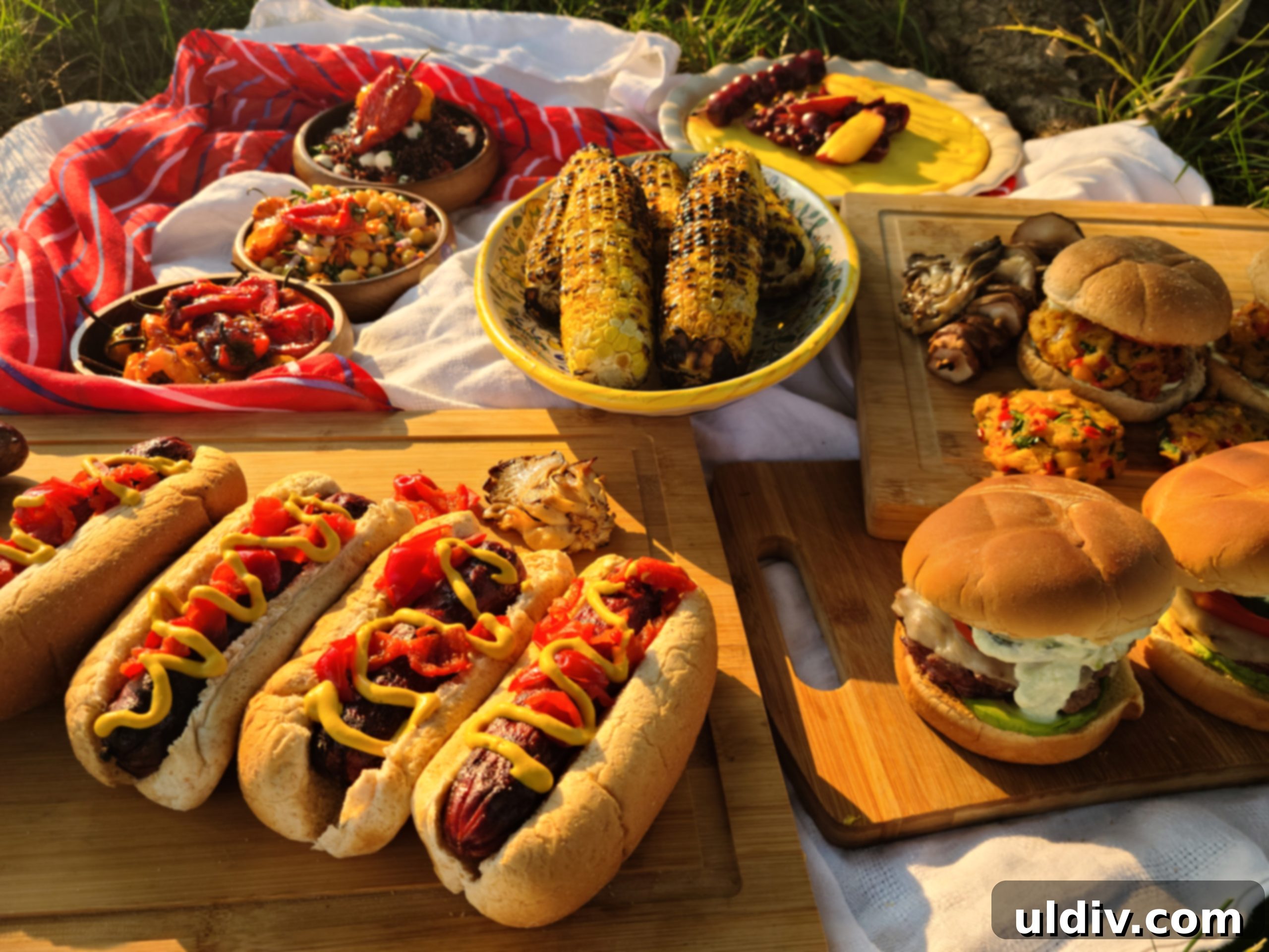 4th of July Feast: Veggies, Bison, and Cheesecake 2 A festive spread for 4th of July, featuring grilled elements and vibrant salads.