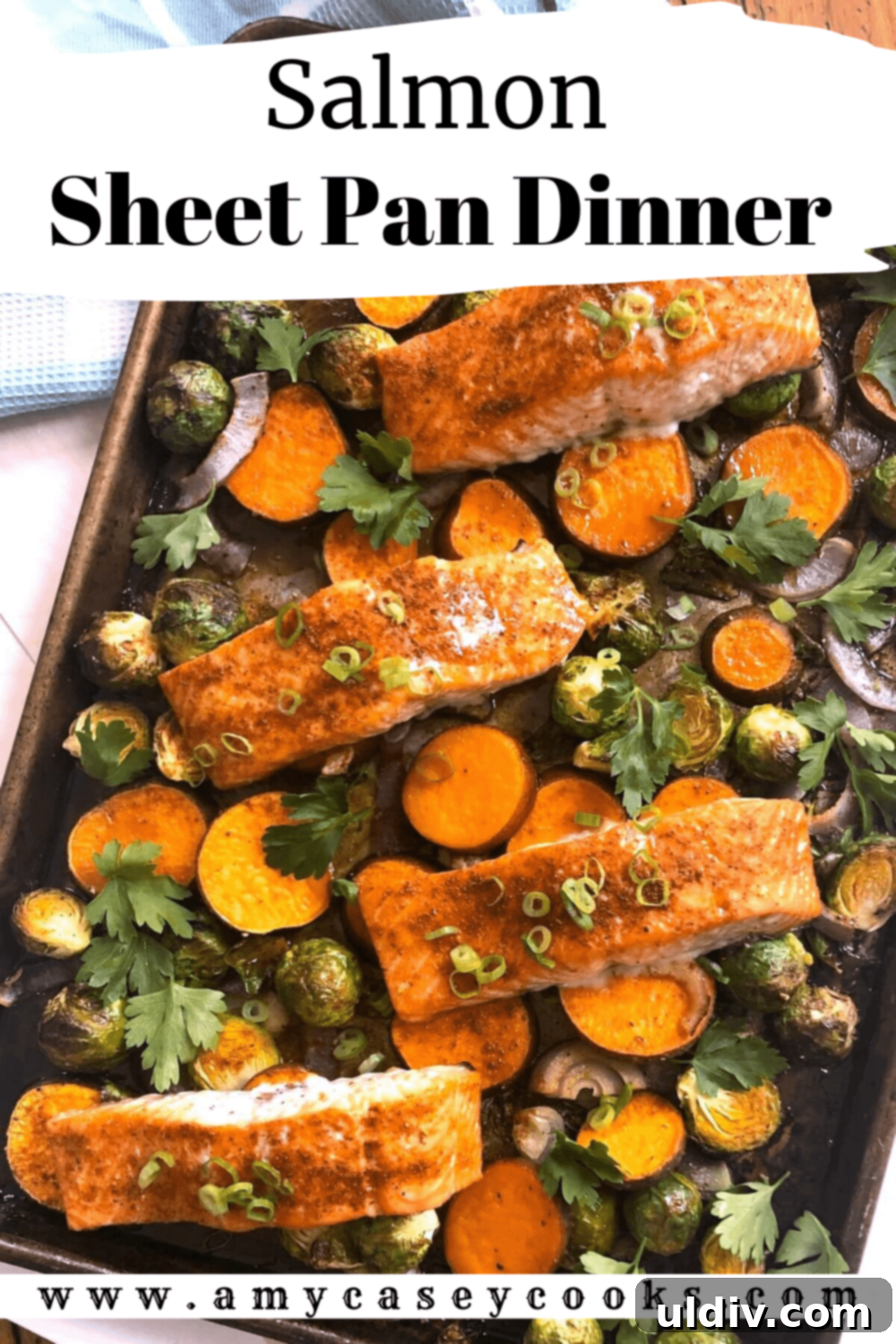 One-Pan Maple Salmon with Roasted Sweet Potatoes and Brussels Sprouts 8 salmon sheet pan dinner.