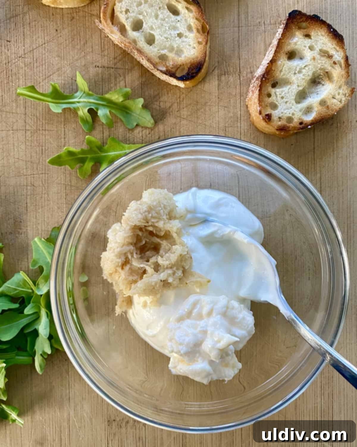 Zesty Roast Beef Crostini 4 mixing sour cream, horseradish, and mayonnaise