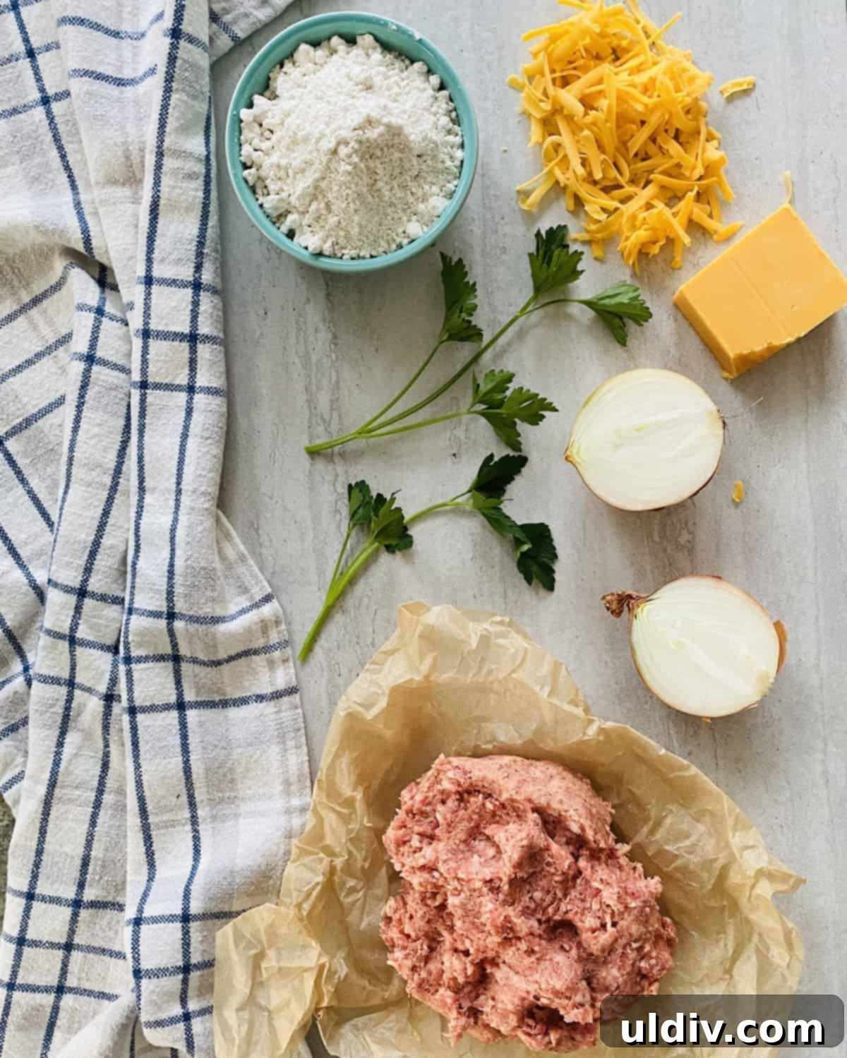 Grandma's Cheesy Bisquick Sausage Bites 3 Sausage cheese balls ingredients including pork sausage, cheddar cheese, and Bisquick