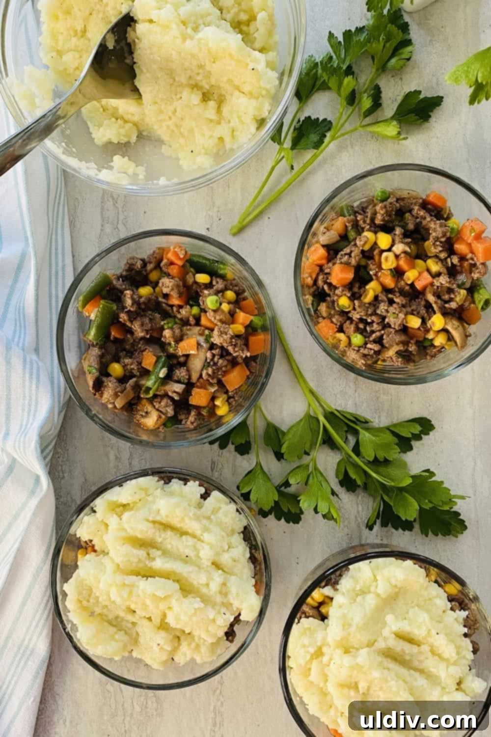 Cauliflower Cloud Shepherd's Pie 8 Four individual servings of turkey shepherd's pie with cauliflower mash.