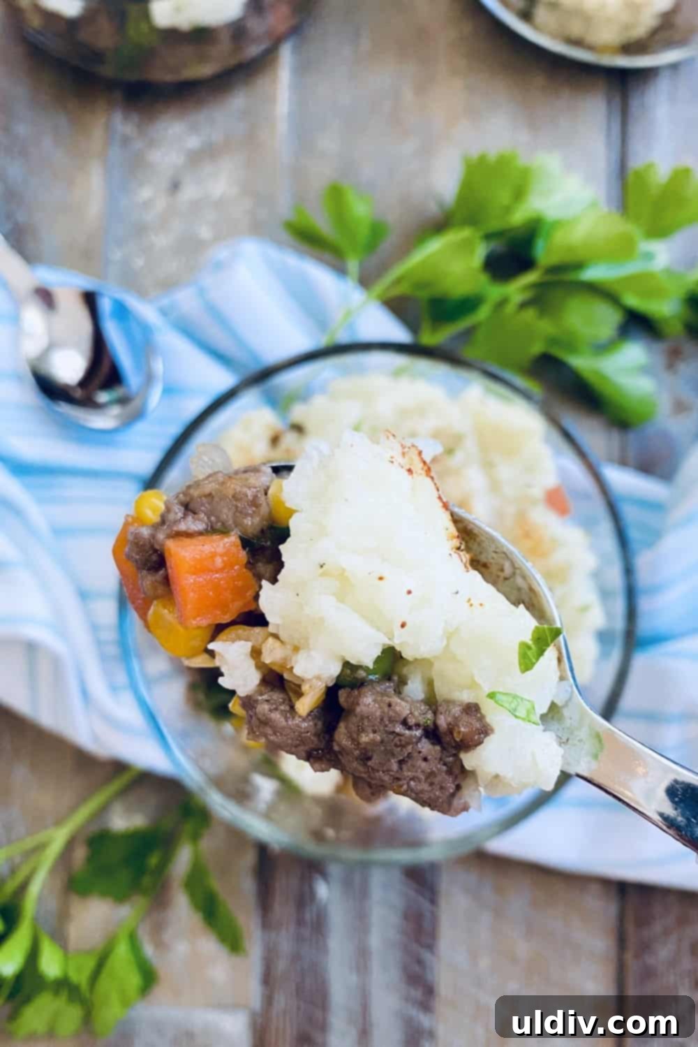 Creamy Cauliflower Shepherd's Pie 9 a spoonful of ground turkey shepherd's pie