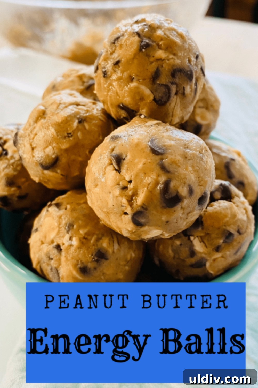 Decadent GlutenFree Peanut Butter Oat Bites 9 bowl filled with peanut butter energy balls