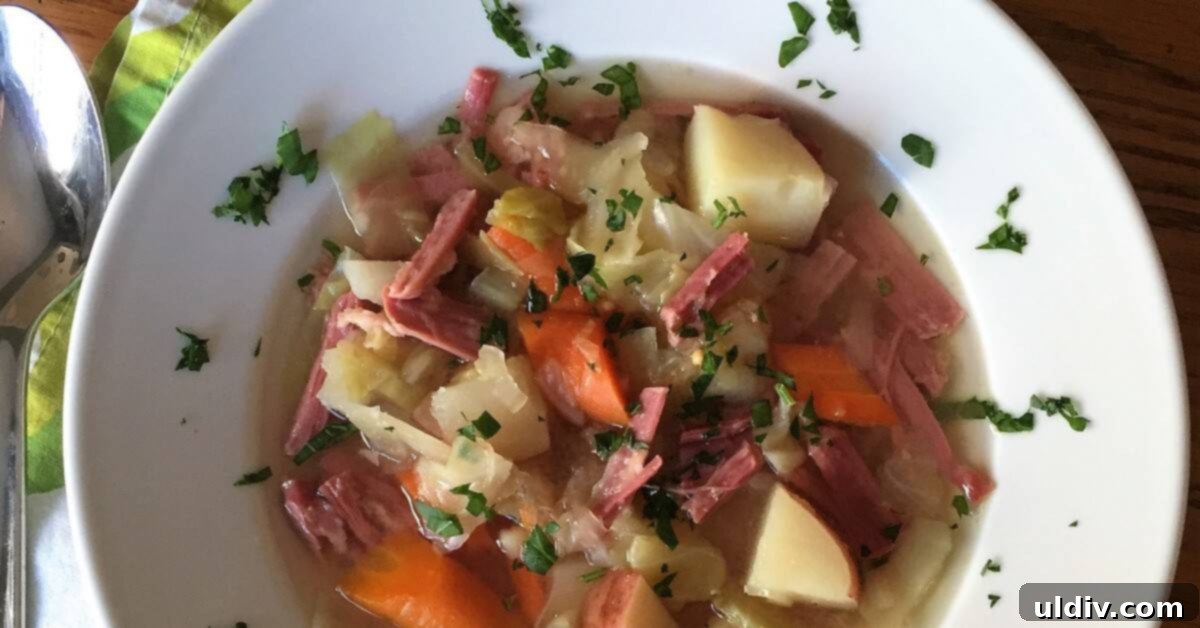 Slow Cooker Corned Beef Soup 4 corned beef, potatoes, carrots, and sauerkraut soup.