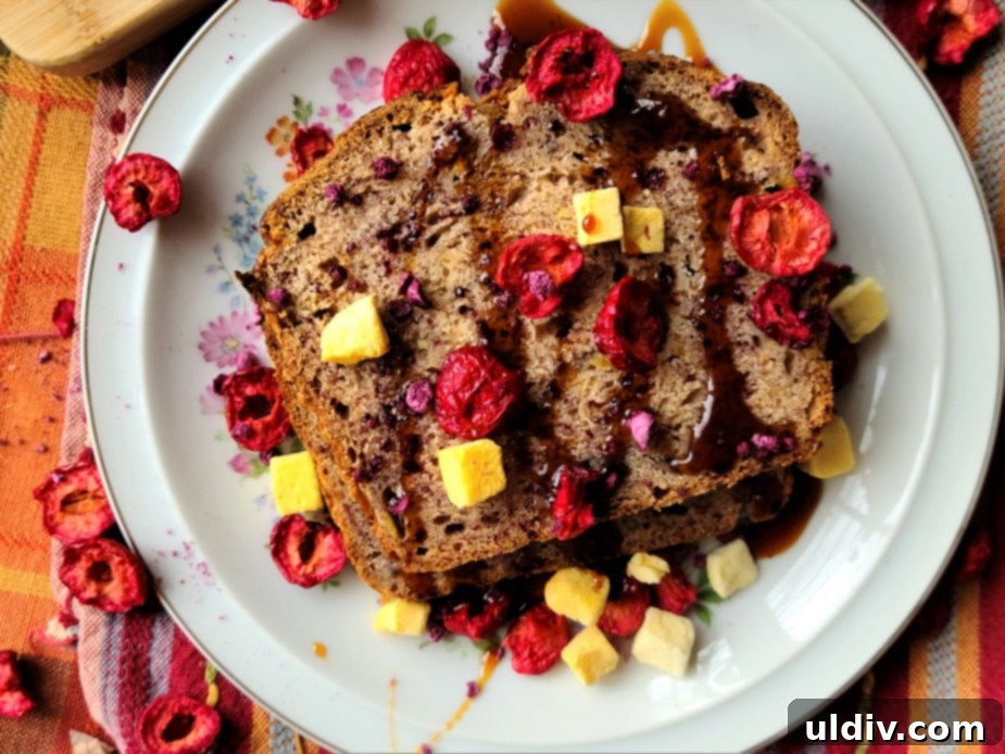 Vegan Favorites for World Vegan Month and Beyond 20 Banana Bread with Freeze-Dried Fruits and Date Syrup