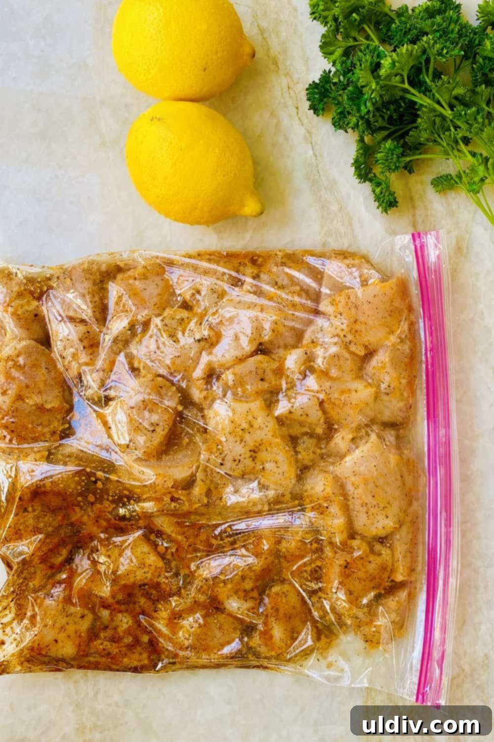 Succulent Lemon Herb Chicken 5 Marinating lemon herb chicken in a ziploc bag.