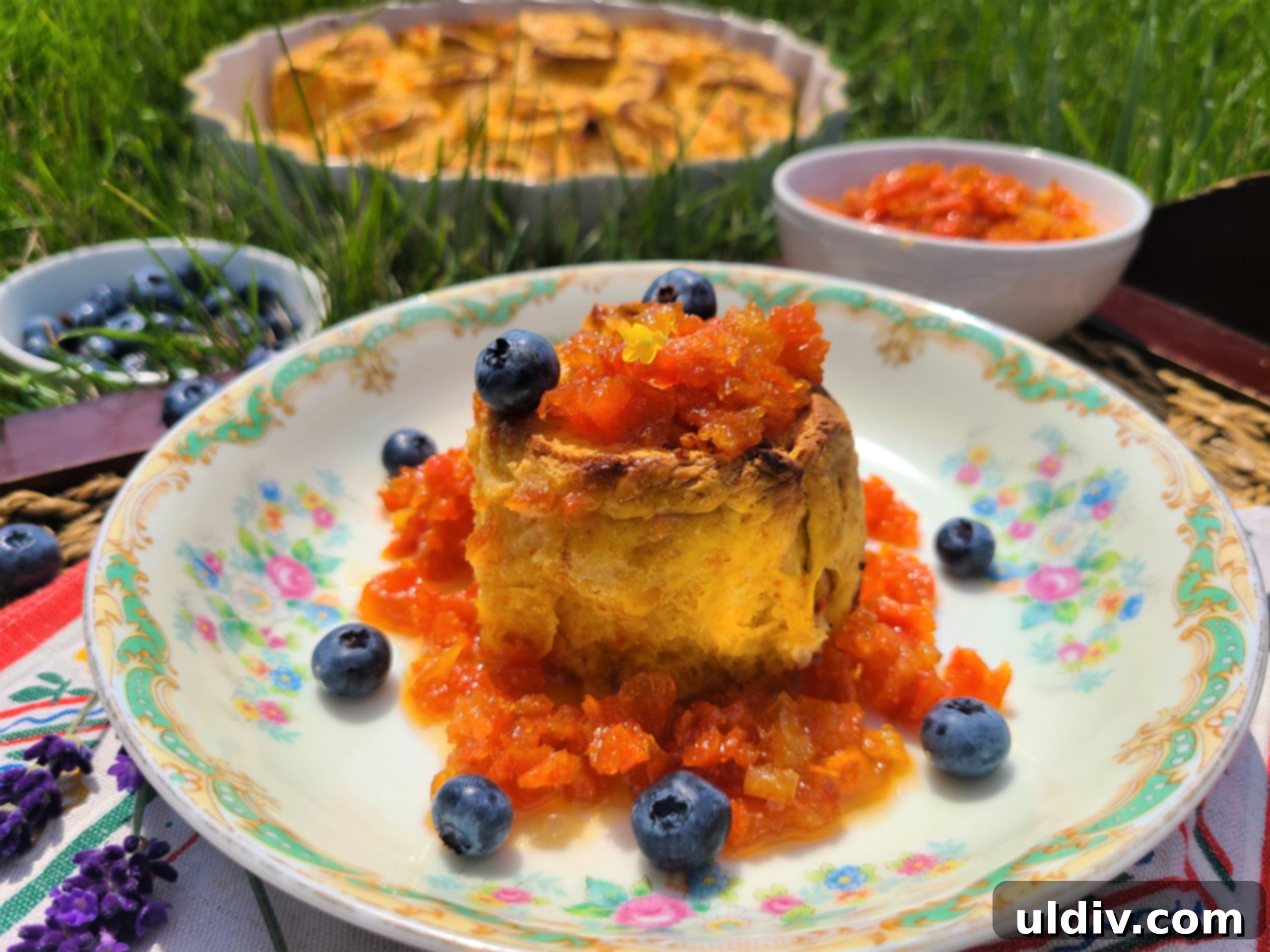 Summer's Sweetest Blueberry Creations 14 Fluffy carrot and ricotta rolls baked in a decorative tart pan, topped with fresh blueberries.