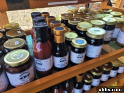 Summer's Sweetest Blueberry Creations 8 A display of various blueberry products, including jams, soaps, and other delicacies, available at the farm store.