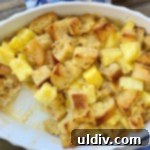 closeup of bread pudding with pineapple