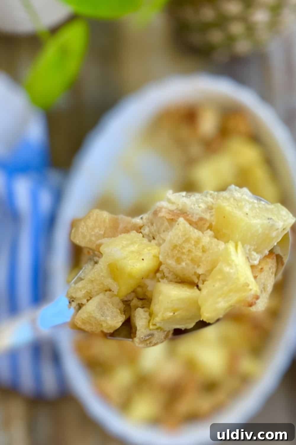 Tropical Pineapple Bread Pudding 10 spoon of fresh pineapple bread pudding
