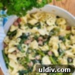 Savory Tortellini with Asparagus, Spinach, and Ham 10 tortellini in a sauté pan with sauteed ham, spinach and asparagus
