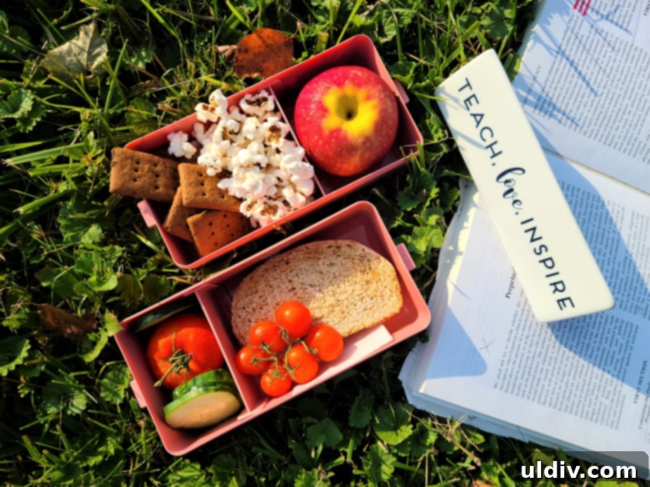 Festive Sweet Treats My Personal Picks For This Season And Always 14 A packed lunchbox featuring a sandwich, popcorn, fruit, vegetables, and Mary's Gone Kookies.