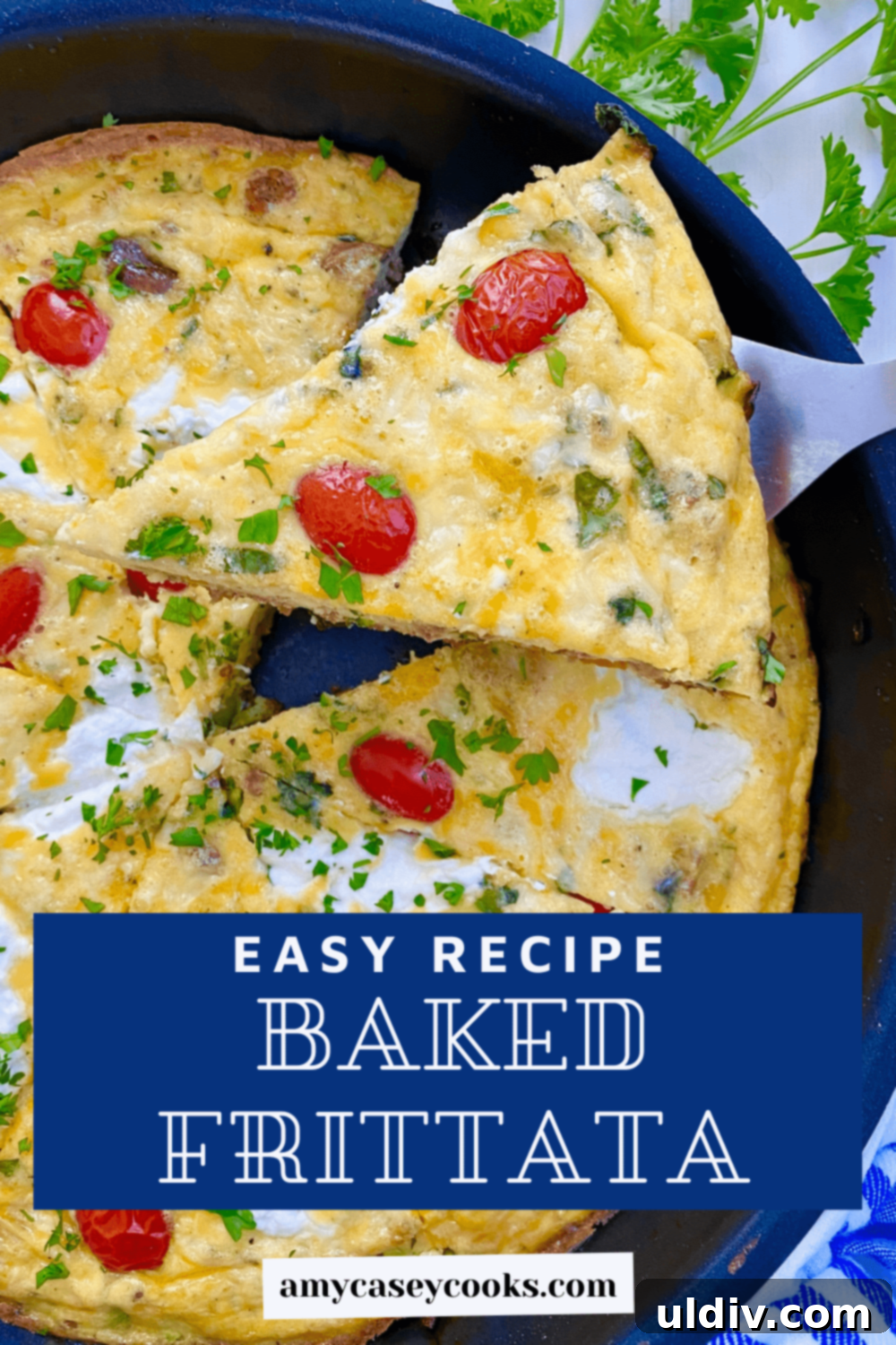Effortless Baked Frittata 10 A vibrant slice of baked frittata, ideal for a Pinterest share with the recipe details.