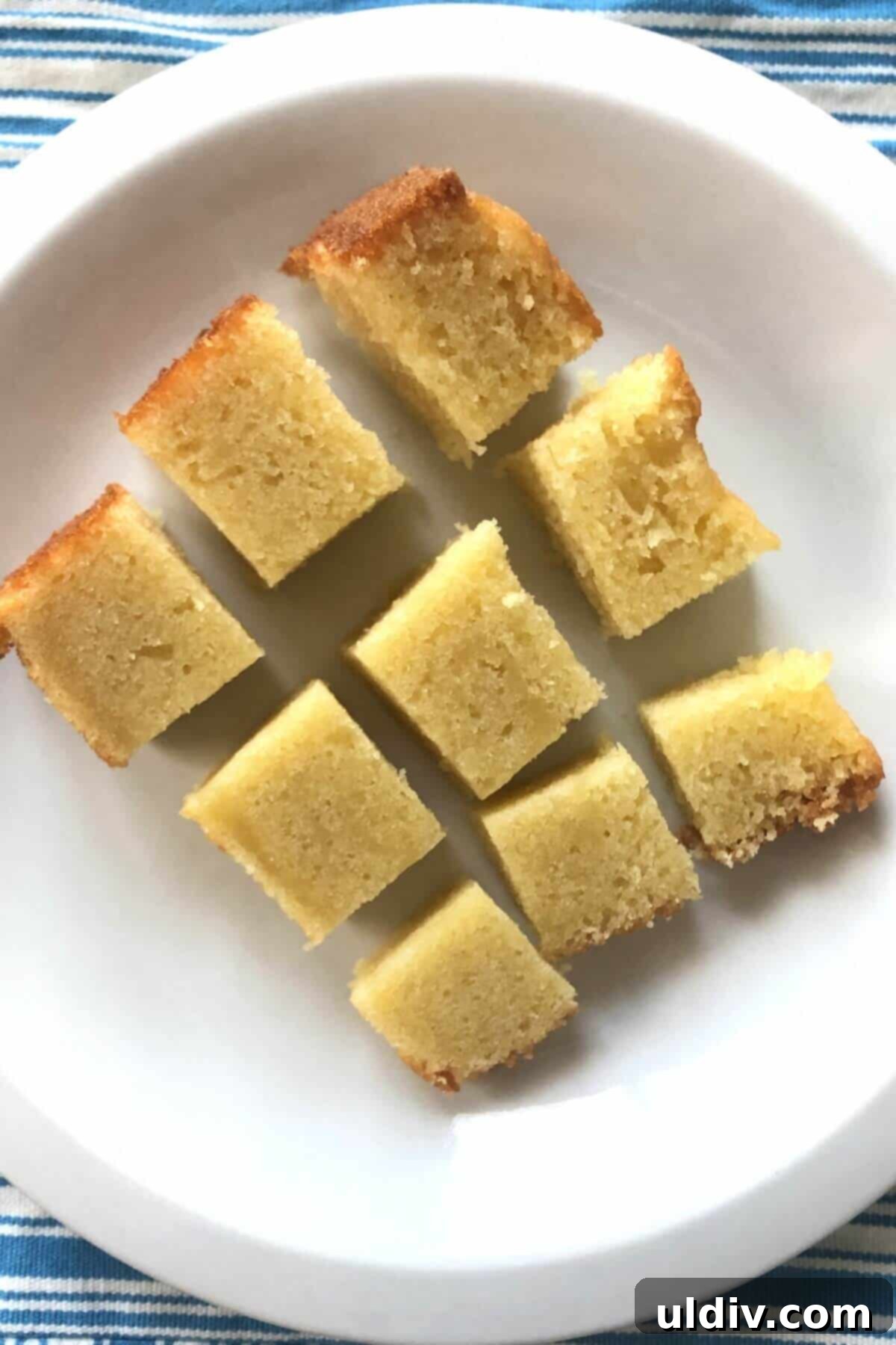 Classic Vanilla Pound Cake 6 a slice of old fashioned pound cake cut in 9 squares.