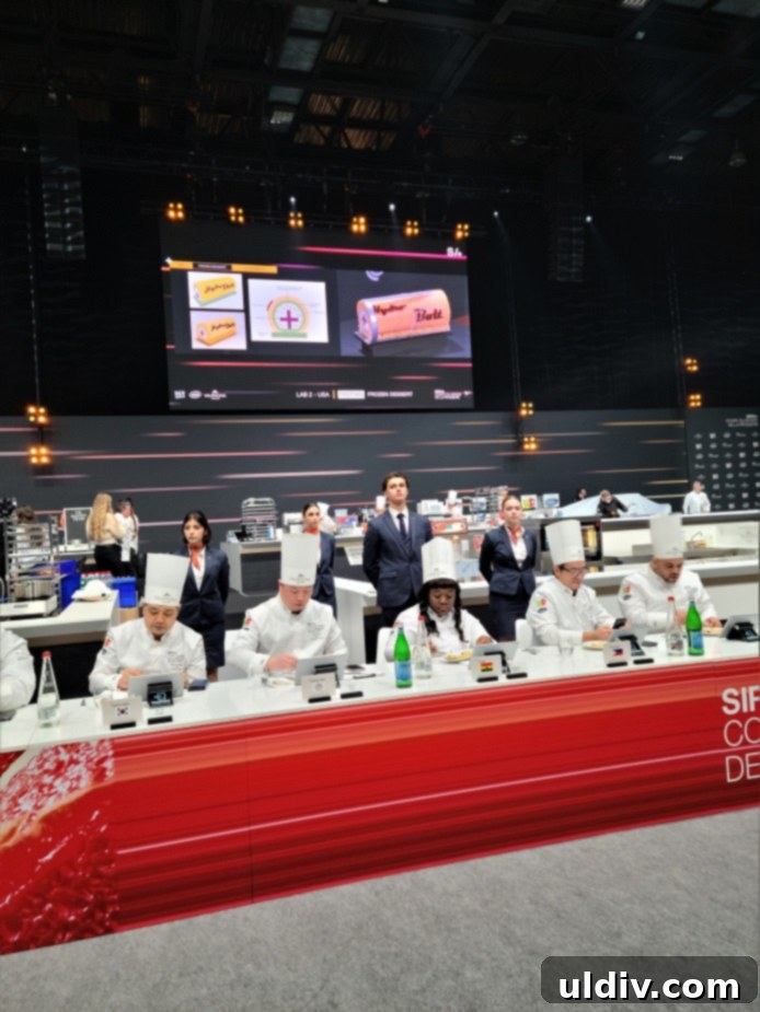 2023 Pastry World Cup: The Quest for Sweet Supremacy 6 A diverse panel of judges carefully evaluating a dessert entry at the World Pastry Cup.