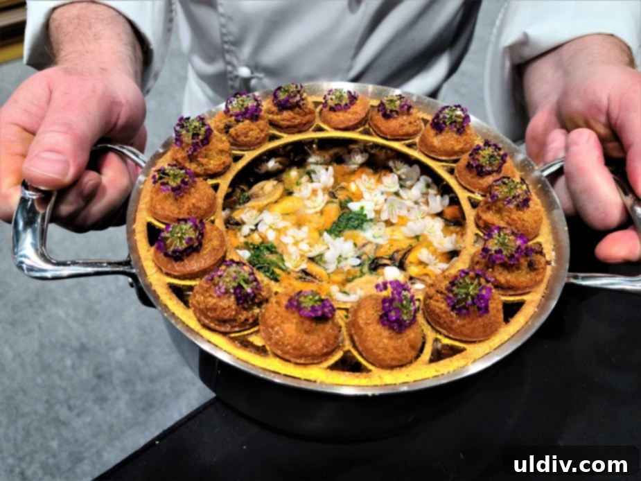 Sweden's elegantly presented garnish bowl, part of their stunning platter entry to Bocuse d'Or 2023.