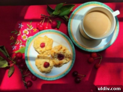 Vişne: Yazın Serinleten Ekşi Lezzeti 12 Close-up of a sour cherry cheesecake cookie with a dollop of fresh cherry on top.