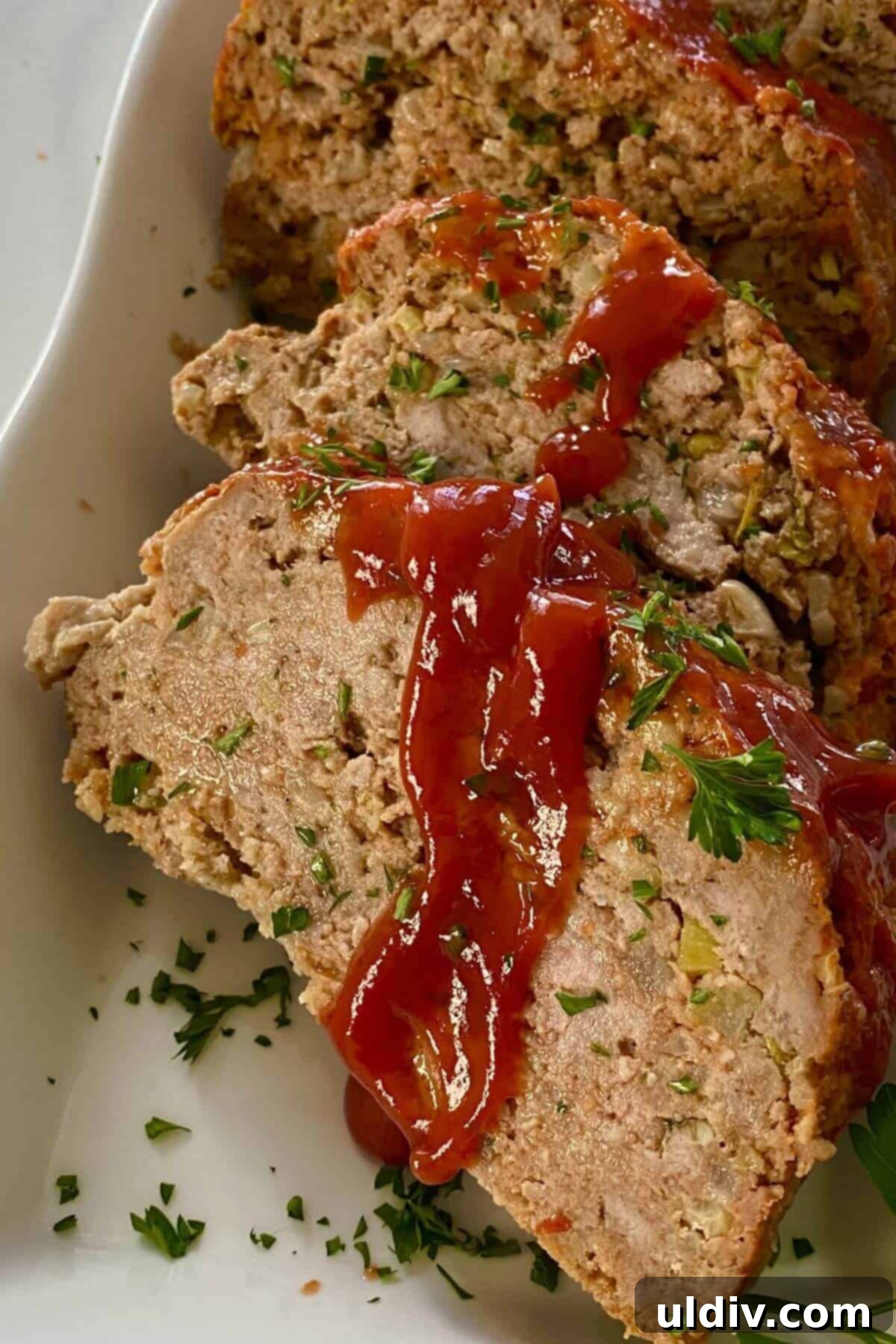The Ultimate Mom's Meatloaf 4 A comfort food meatloaf topped with ketchup.
