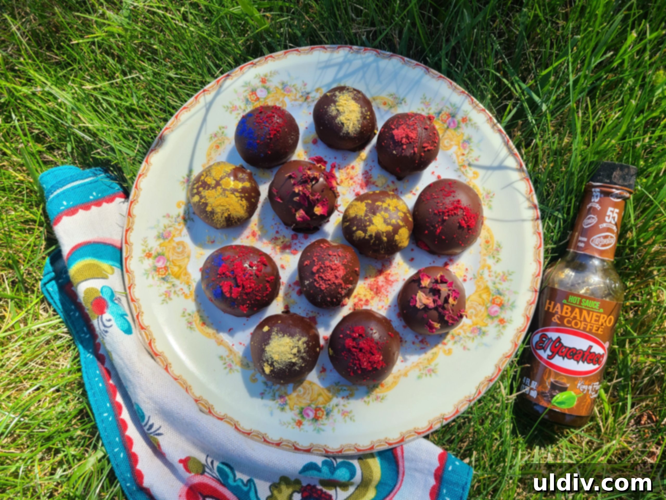 Vegan truffles with El Yucateco Habanero & Coffee Hot Sauce