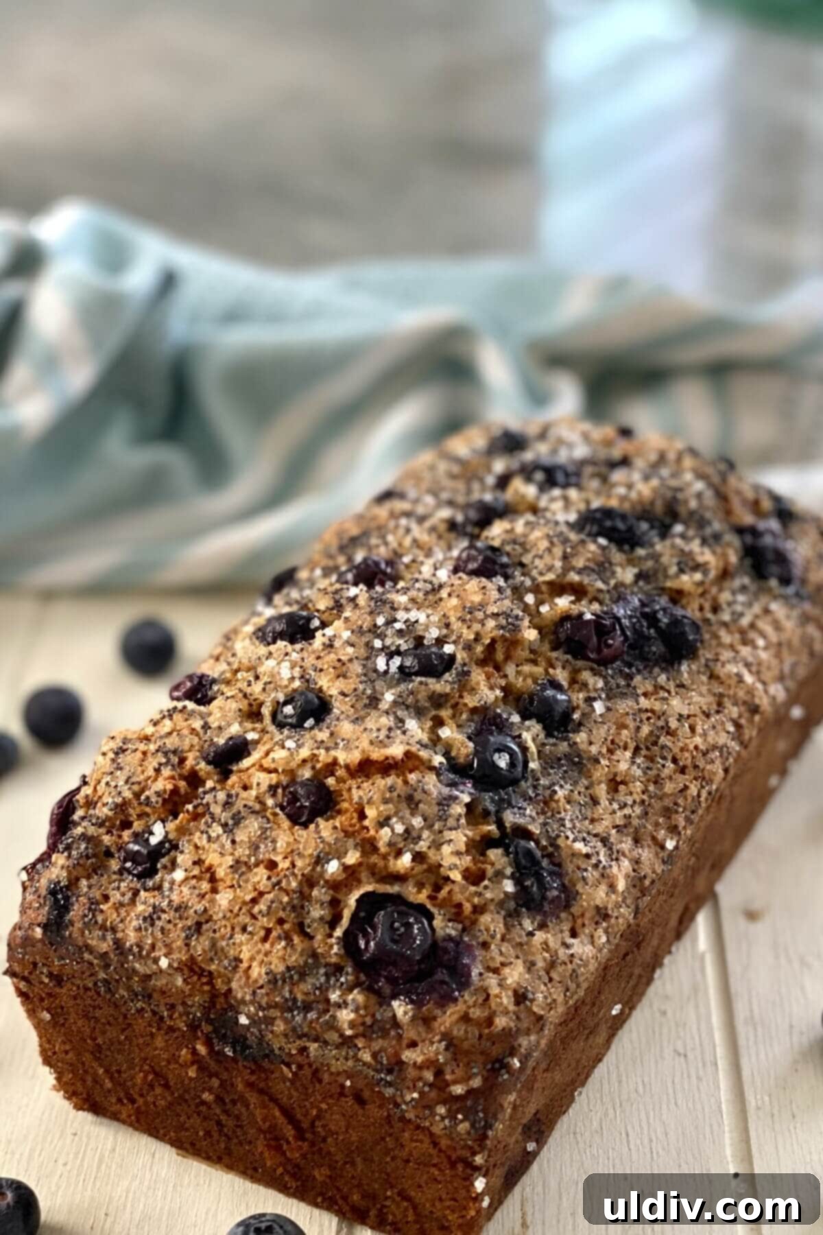 Mediterranean Olive Oil Banana & Blueberry Loaf 9 a loaf of olive oil banana bread.