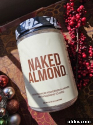 Naked Almond powder container and scoop