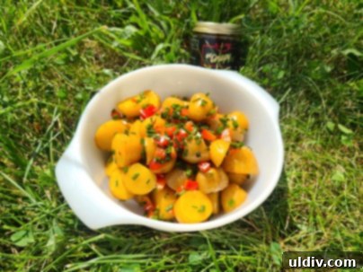 Close-up of potato salad with Hot Crispy Oil
