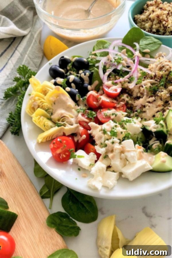 Maple Tahini Mediterranean Quinoa Bowls 5 Mediterranean vegetables and feta