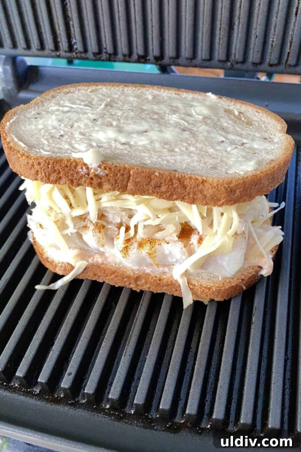 Wild Cod Reuben Sandwich with Zesty 30-Second Russian Dressing 10 A fish reuben on a panini press.