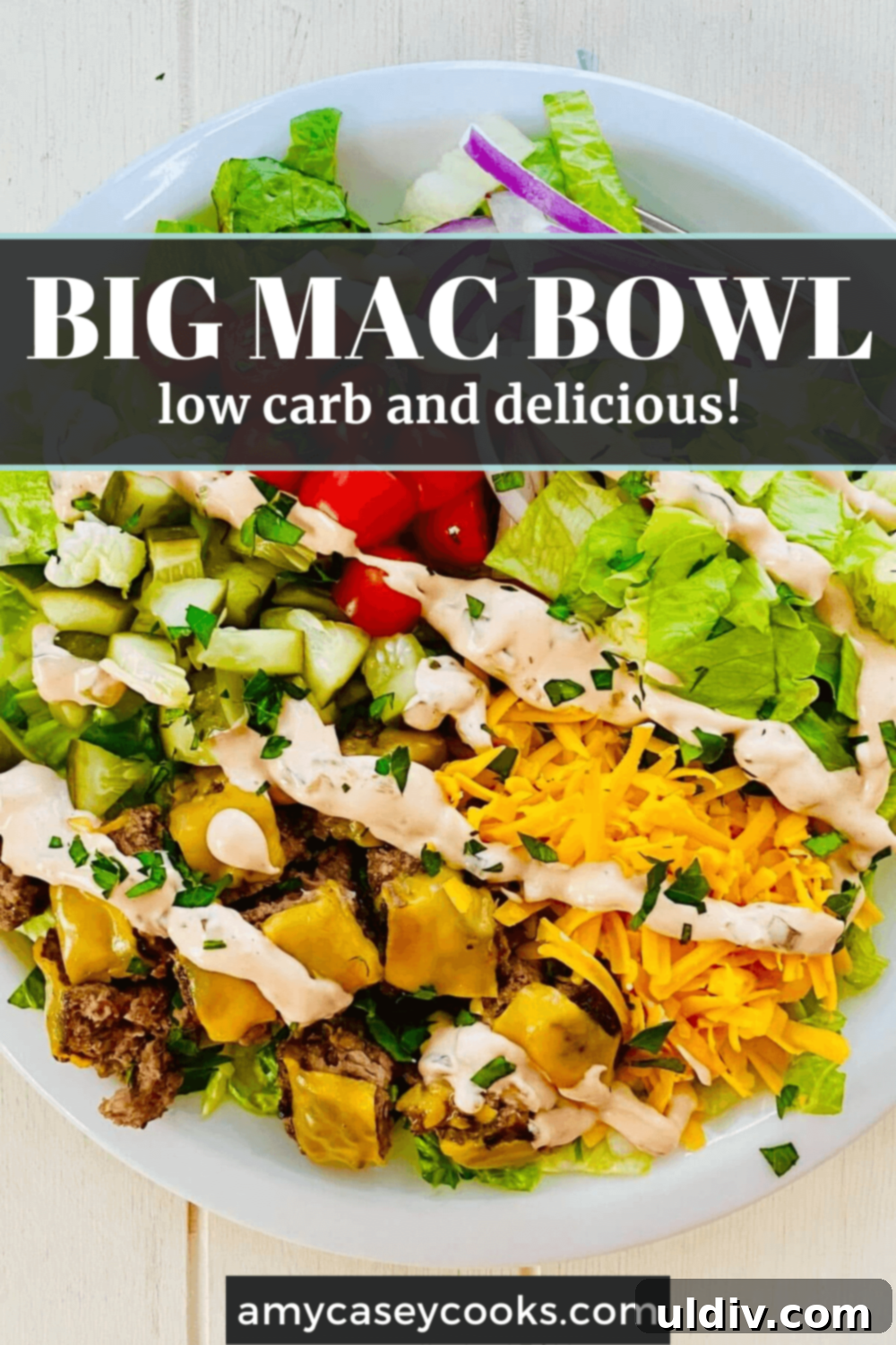 Loaded Big Mac Bowl 12 A vibrant Big Mac salad bowl, perfect for a low-carb meal.