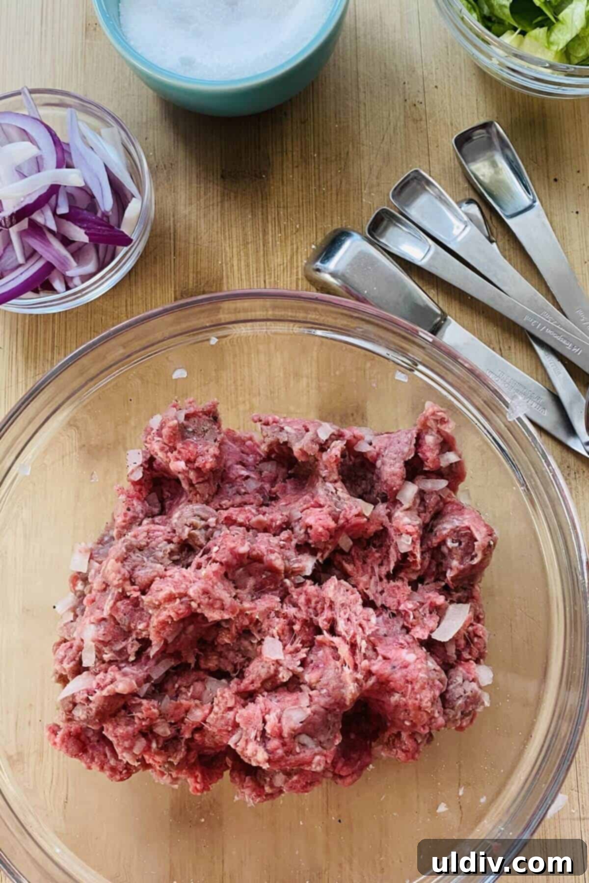 Loaded Big Mac Bowl 4 Ground meat mixture ready for shaping into burger patties.