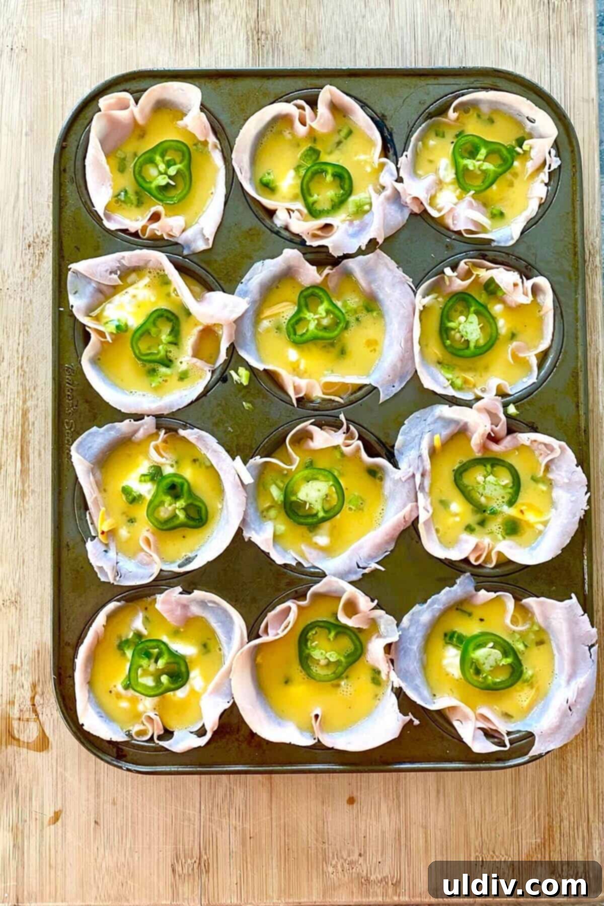 Fiery Popper Breakfast Bites 7 jalapeno egg cups unbaked.