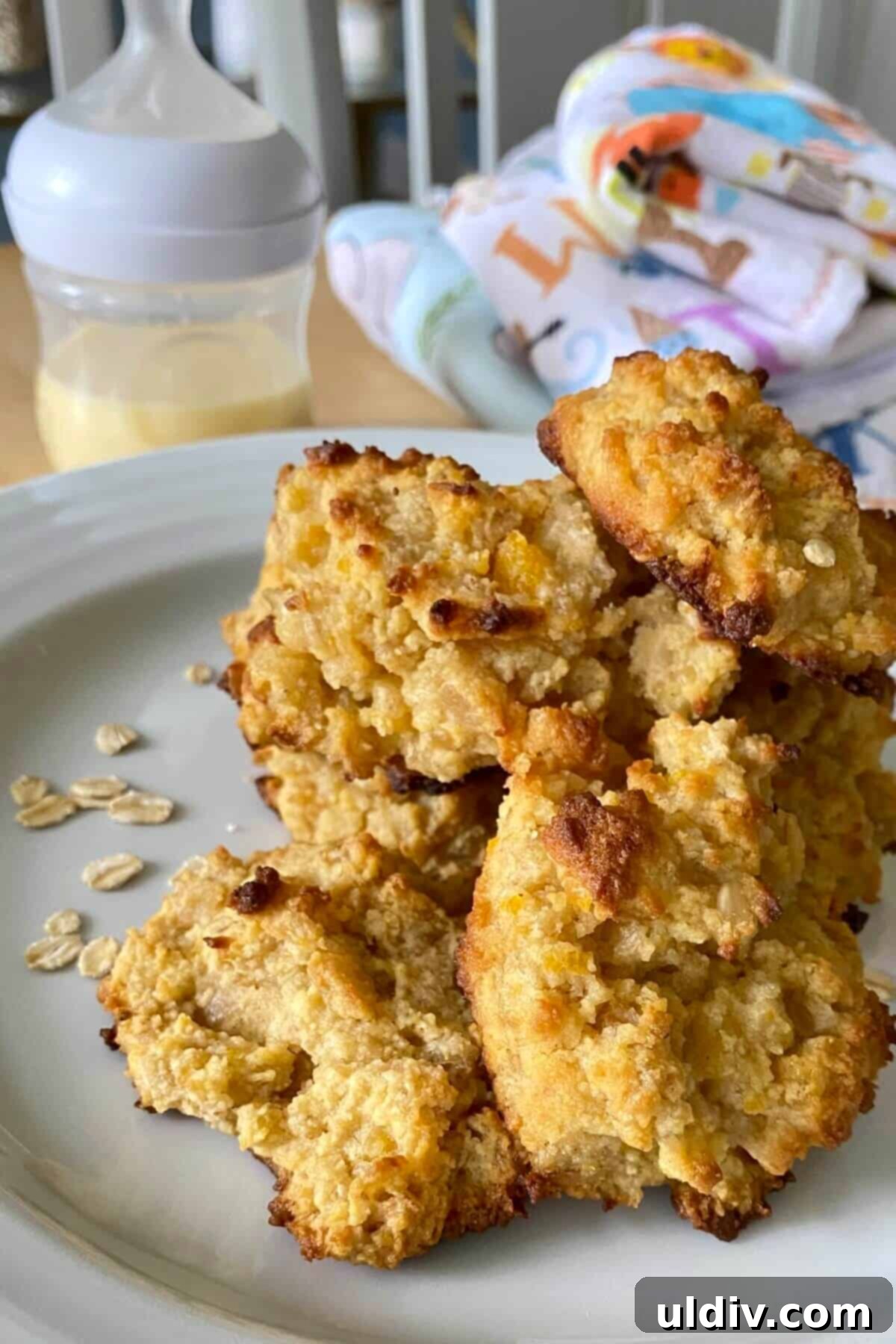 Lactation Cookies The Ultimate Breastfeeding Cookie Recipe 3 A stack of freshly baked lactation cookies on a plate, ready to support a mother's milk supply.
