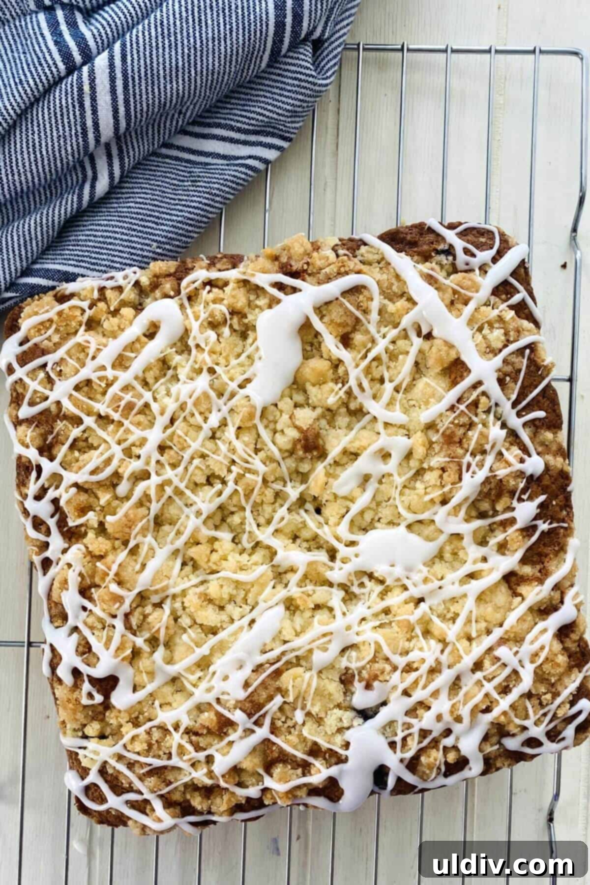 A beautifully baked whole blueberry muffin cake, golden brown with a perfect crumb topping.