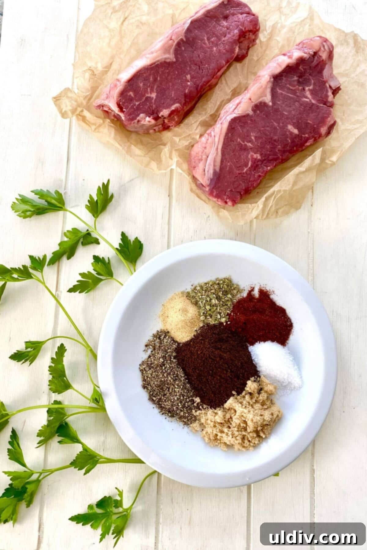 Dark Roast Steak Delight 4 New York strip steaks, kosher salt, coffee grounds, pepper, garlic powder.