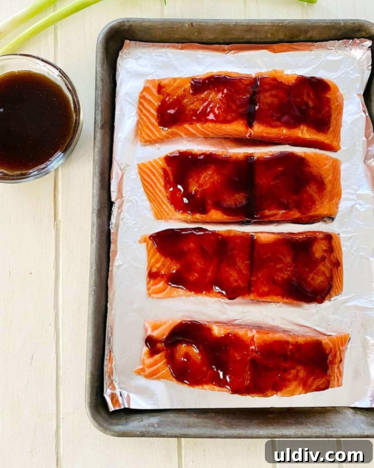 Glazed Teriyaki Salmon 5 salmon brushed with hoisin sauce.